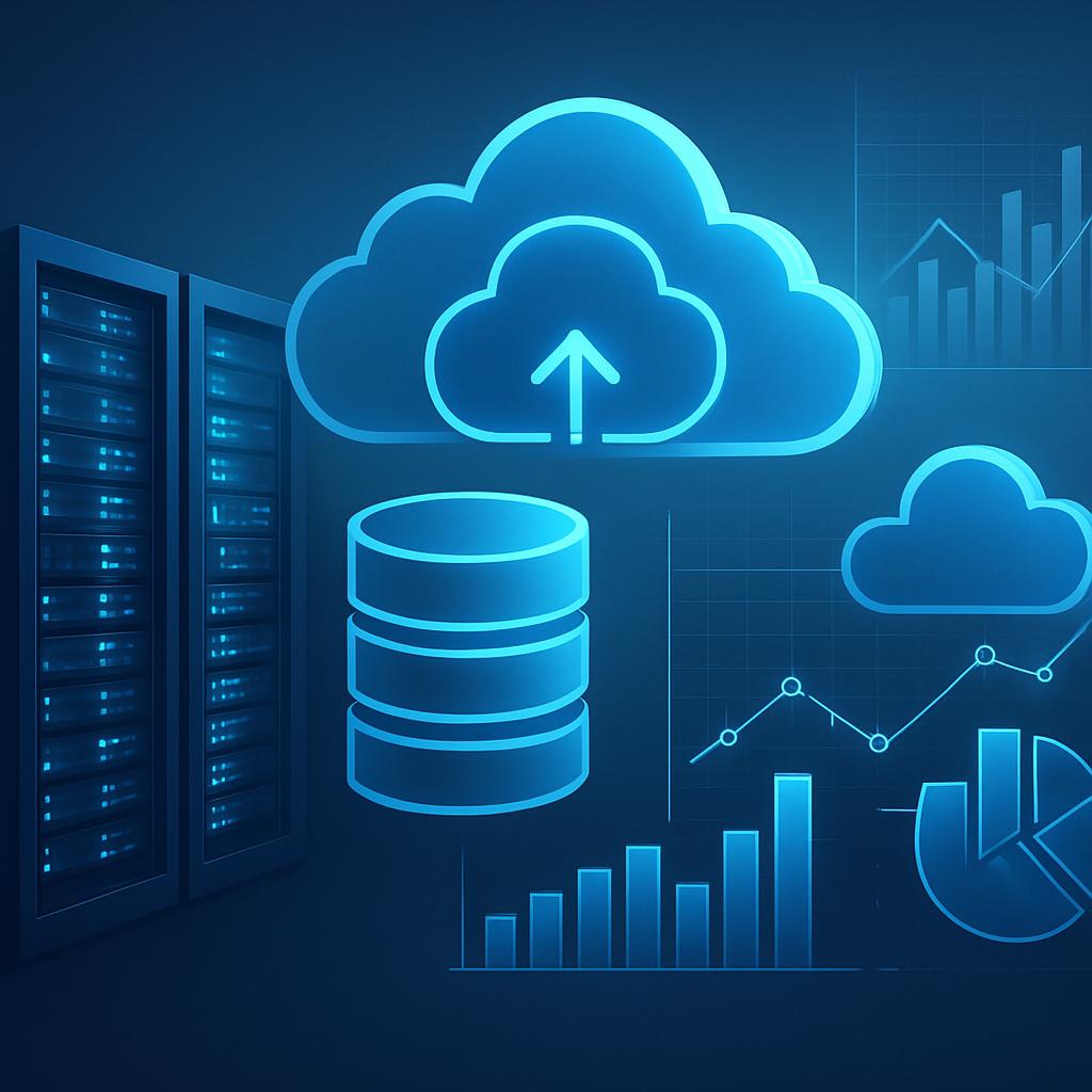 Cloud computing, data storage, and processing symbol.